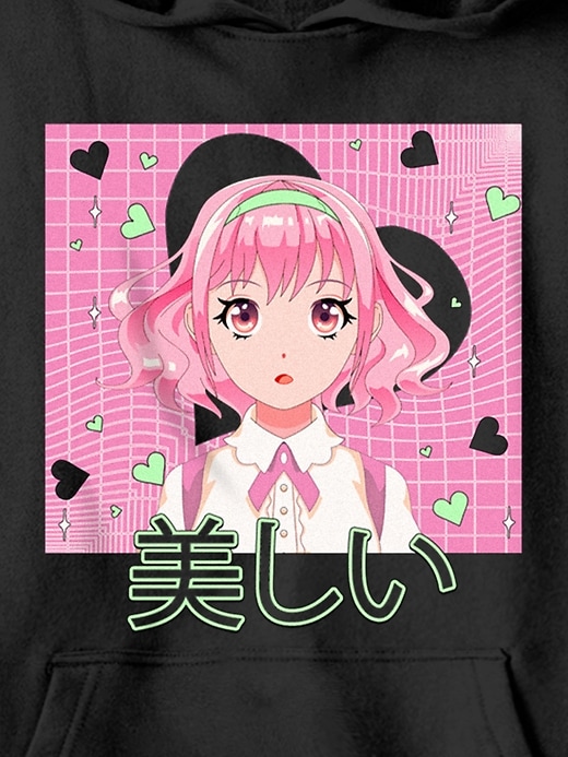 Image number 2 showing, Kids Pink Anime Graphic Hooded Sweatshirt