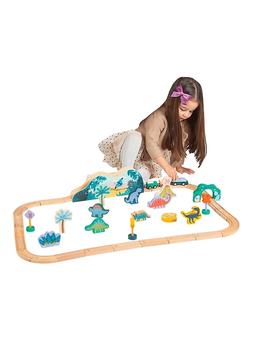 Image number 7 showing, T Rex Express Jurassic Themed Wooden Toy Train Set
