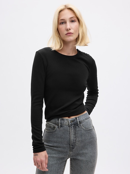 Image number 1 showing, Modern Jewel-Button Rib T-Shirt