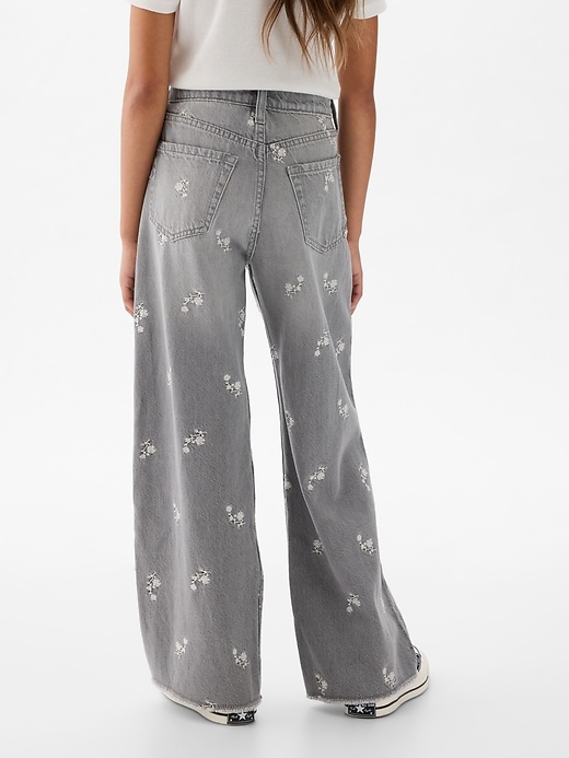 Image number 3 showing, Kids Low Rise Stride Embroidered Wide-Leg Jeans