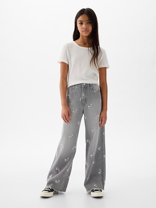 Image number 1 showing, Kids Low Rise Stride Embroidered Wide-Leg Jeans