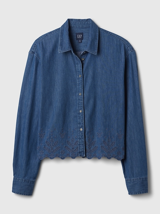 Image number 4 showing, Eyelet Cropped Denim Shirt