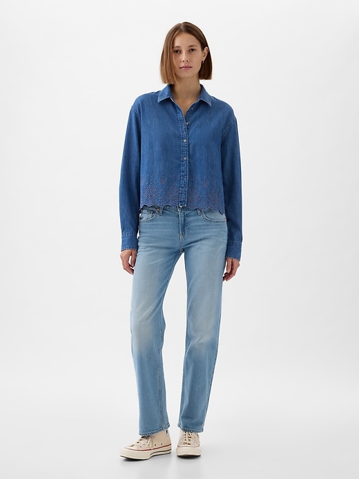 Image number 3 showing, Eyelet Cropped Denim Shirt