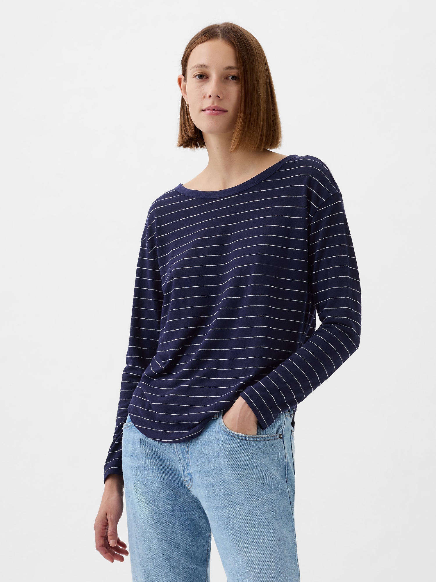 Linen-Blend Boatneck T-Shirt | Gap