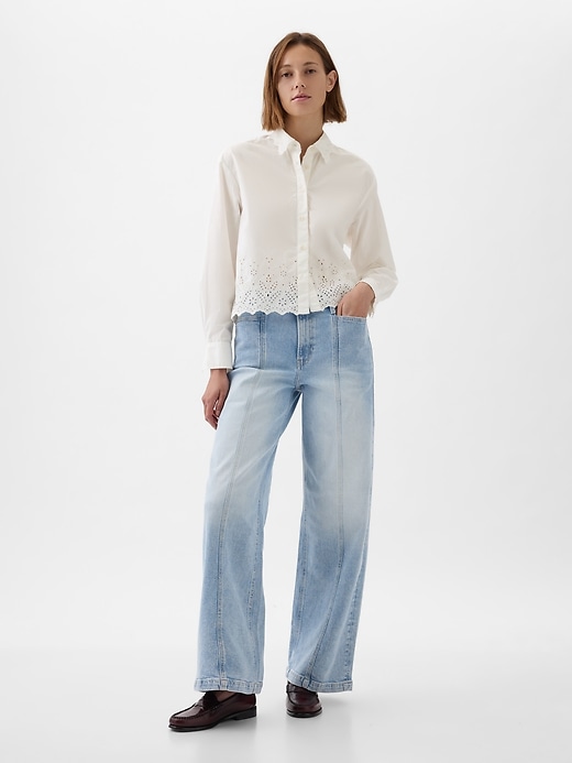 Image number 3 showing, Eyelet Cropped Shirt