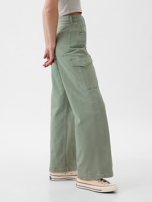 Image number 3 showing, High Rise Stride Wide-Leg Cargo Ankle Jeans