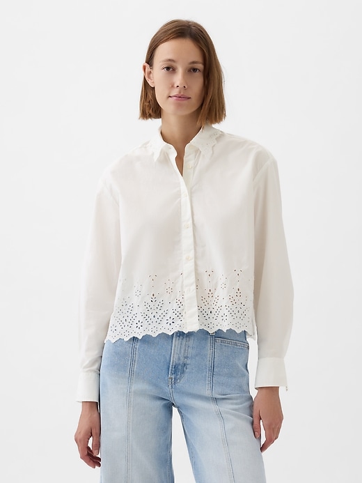 Image number 1 showing, Eyelet Cropped Shirt