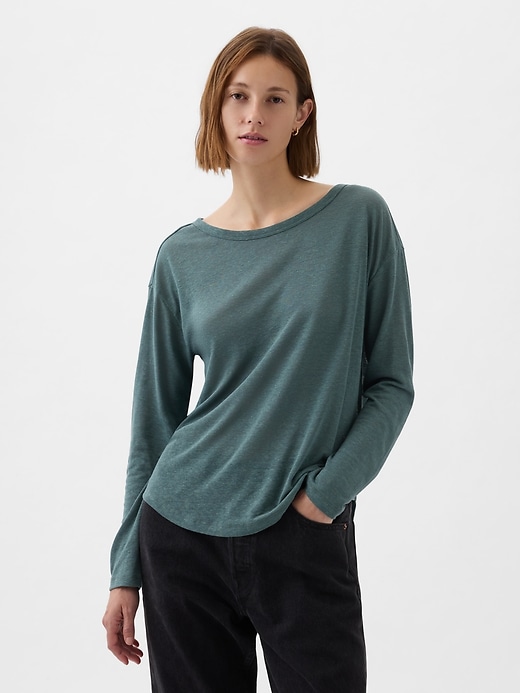 Image number 1 showing, Linen-Blend Boatneck T-Shirt