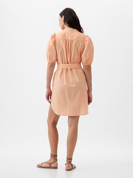 Image number 5 showing, Linen-Cotton Puff Sleeve Mini Shirtdress