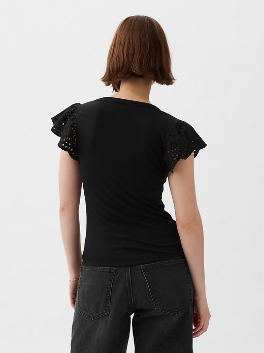 Image number 2 showing, Eyelet Sleeve Rib T-Shirt