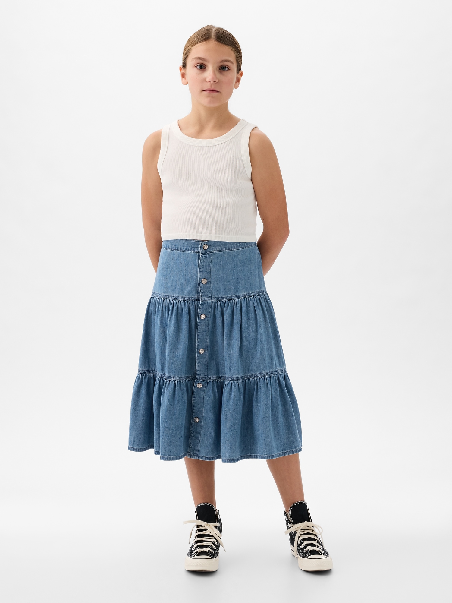 Kids Tiered Denim Midi Skirt | Gap