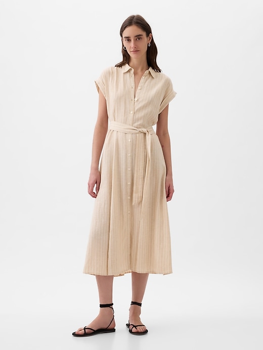 Image number 1 showing, Linen-Blend Midi Shirtdress