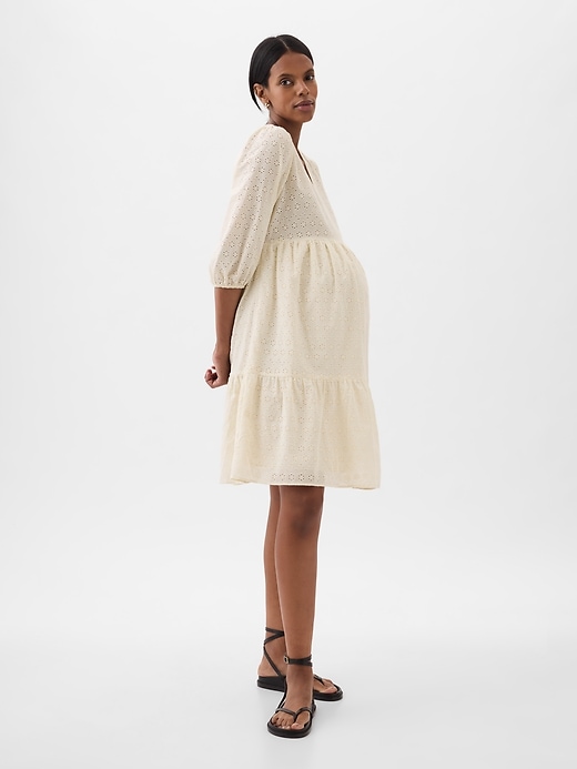 Maternity Eyelet Tiered Mini Dress