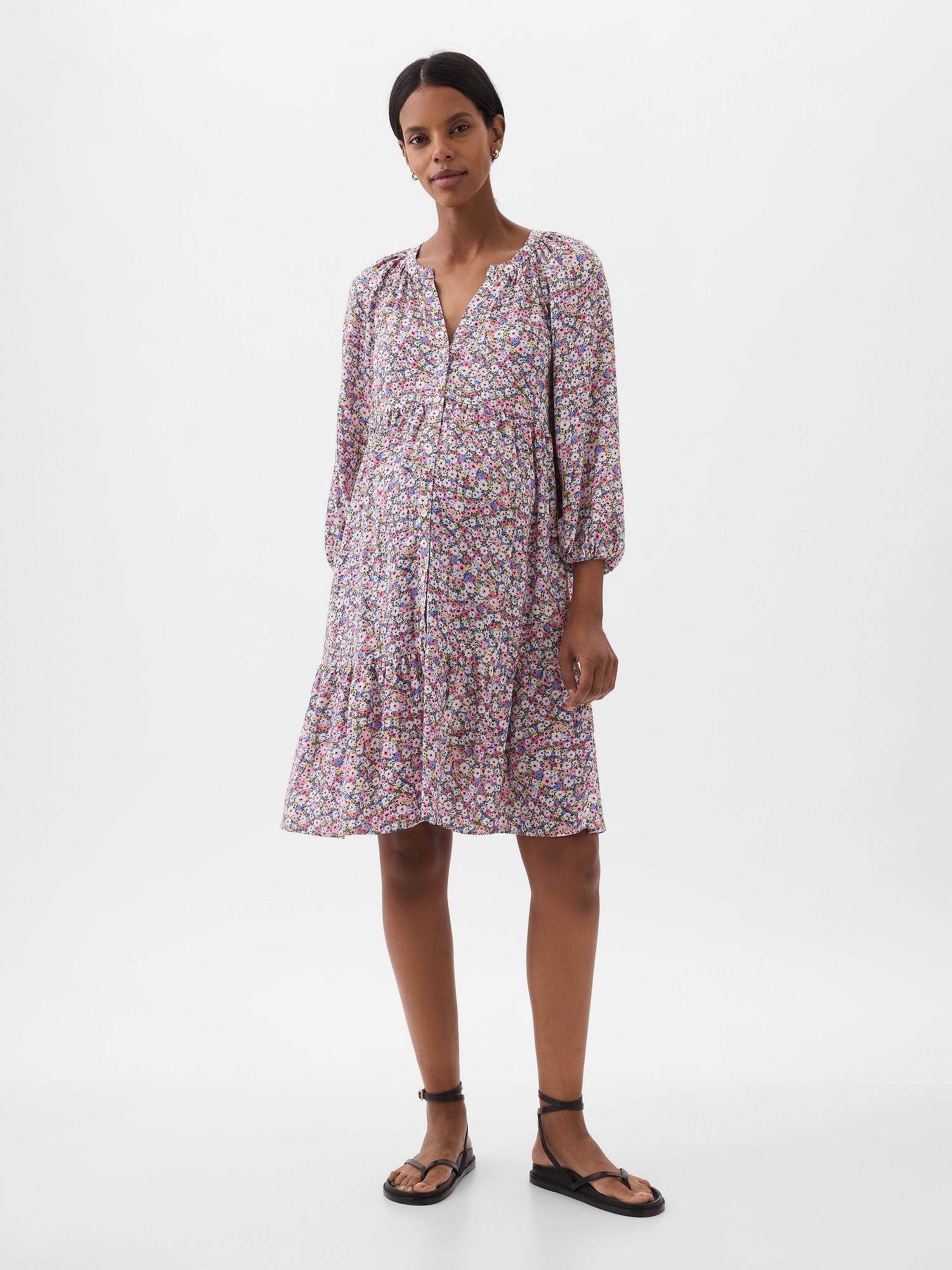 Gap Maternity Tiered Mini Dress In Pink Ditsy Floral