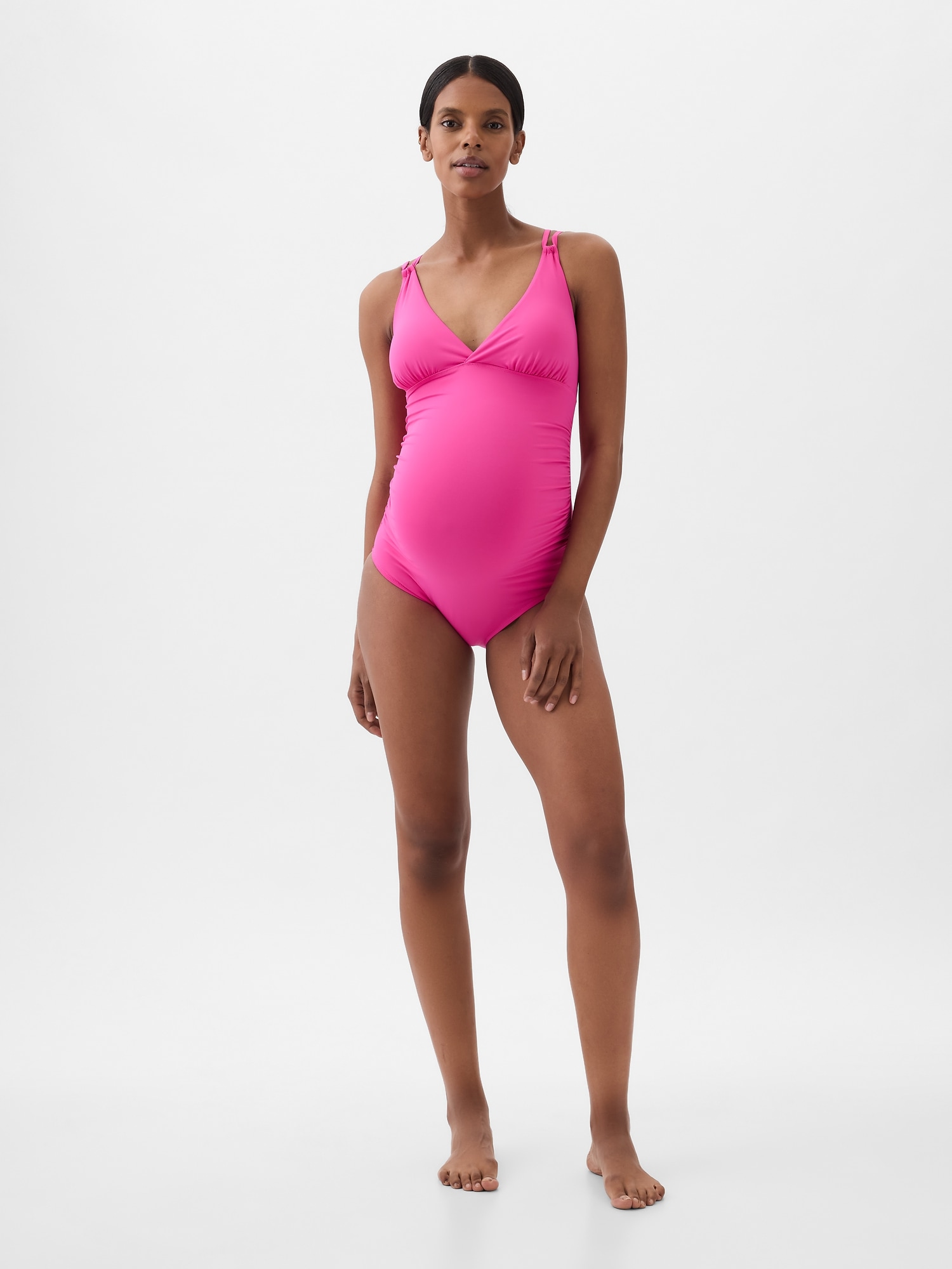 Shop Gap Maternity Strappy V-neck One-piece Swimsuit In Phoebe Pink
