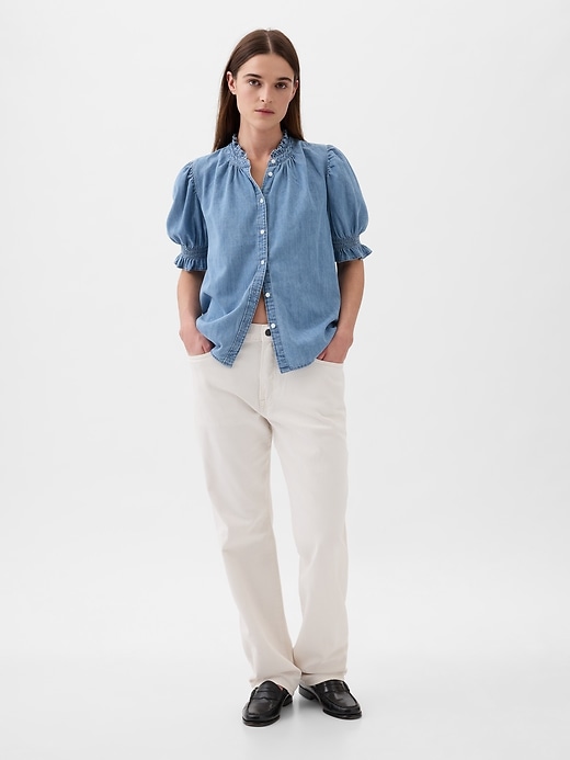 Image number 3 showing, Puff-Sleeve Denim Shirt