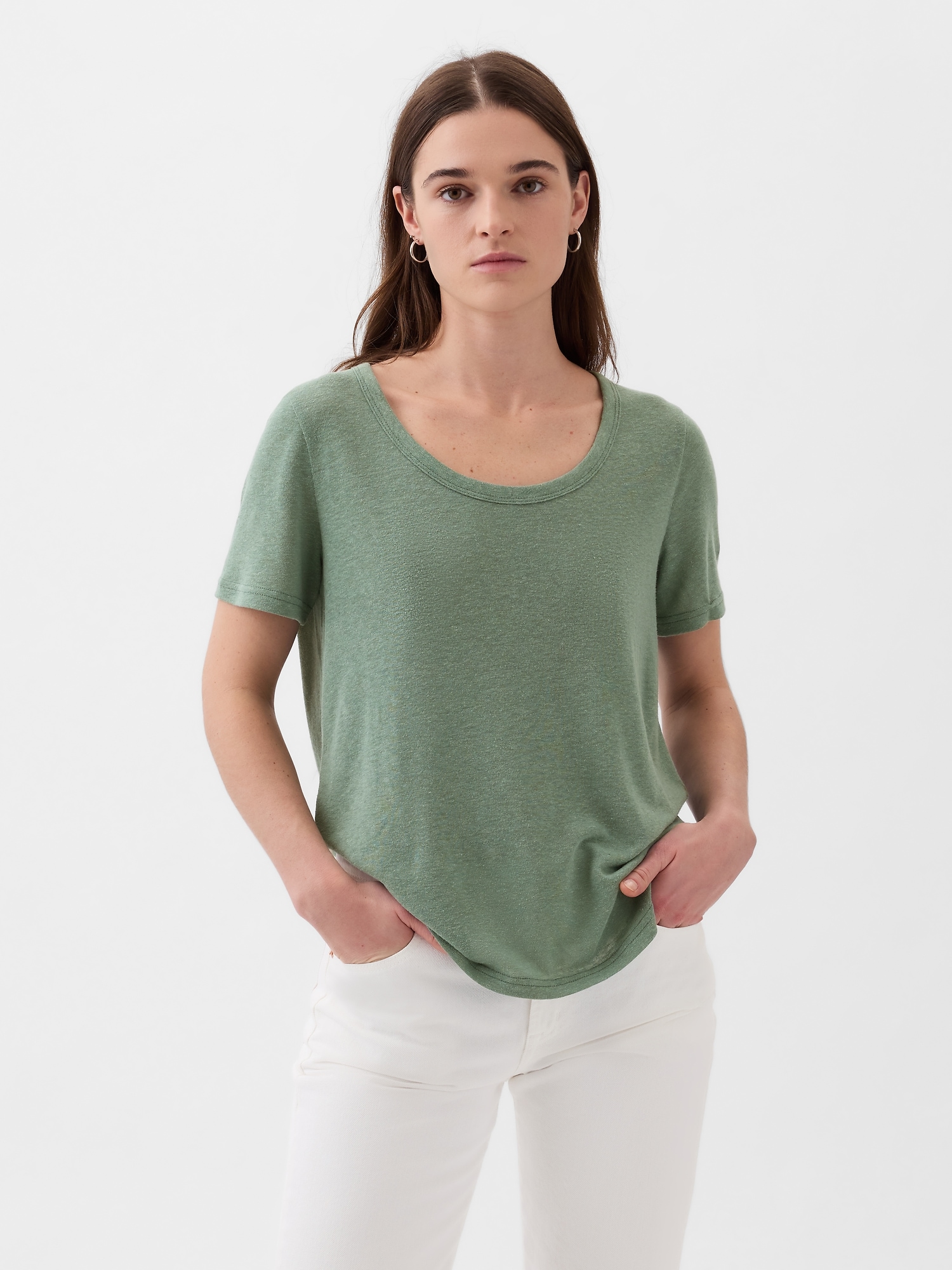 Shop Gap Linen-blend T-shirt In Laurel Wreath Green