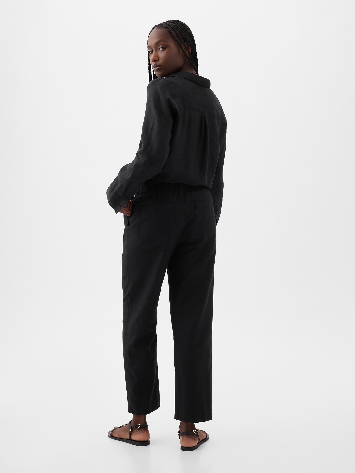 High Rise Linen-Cotton Pull-On Pants | Gap