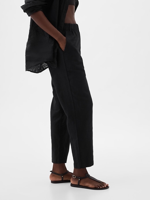 Image number 3 showing, High Rise Linen-Cotton Pull-On Pants