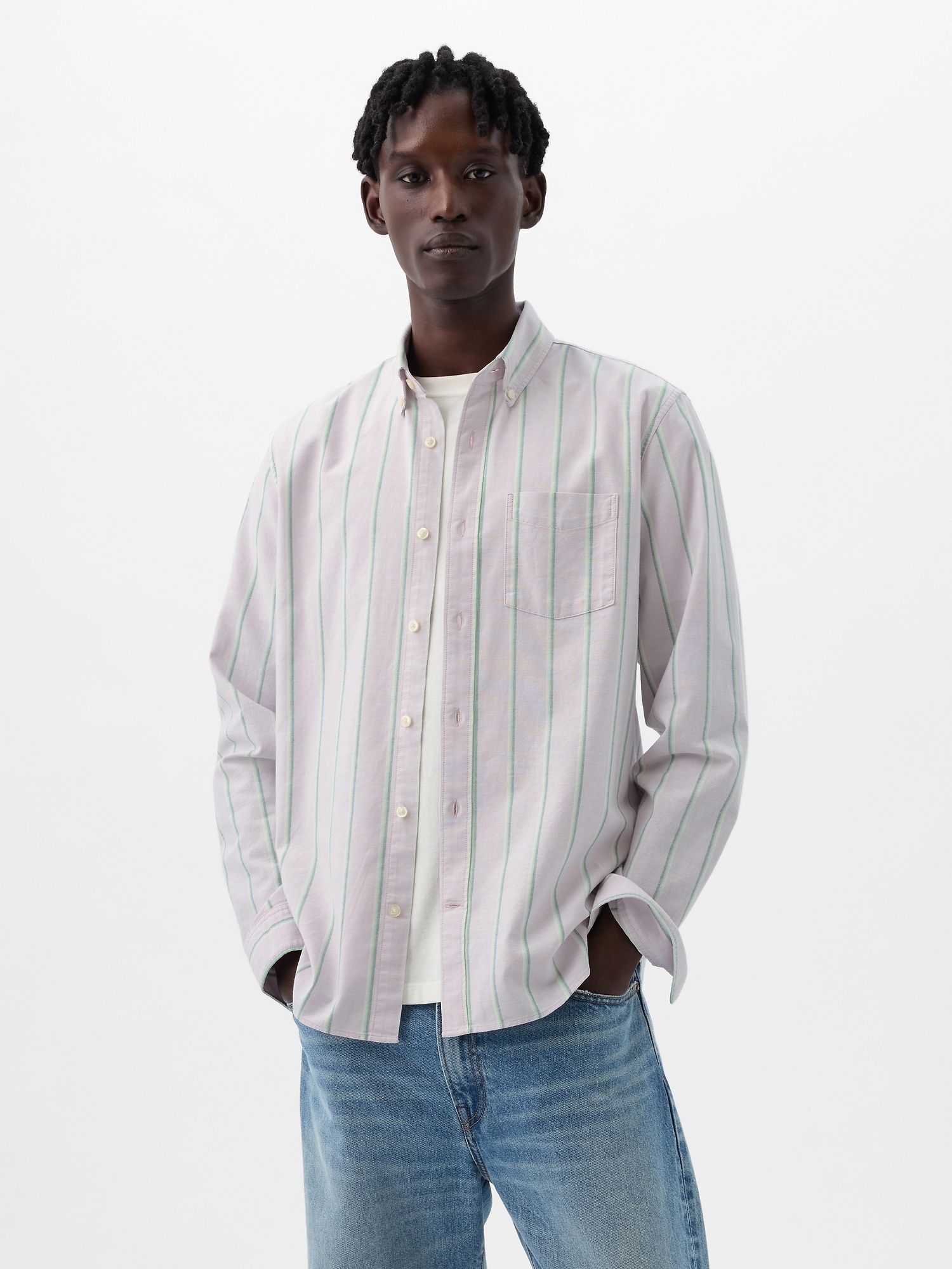 Regular-fit striped oxford shirt · White · Shirts