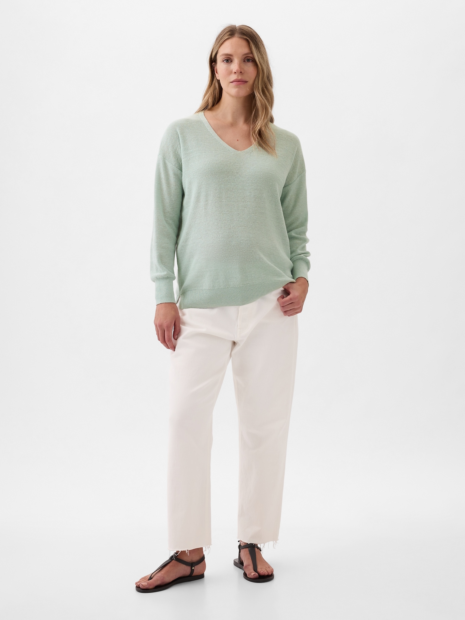 Gap Maternity Linen-blend Sweater In Frothy Aqua Blue