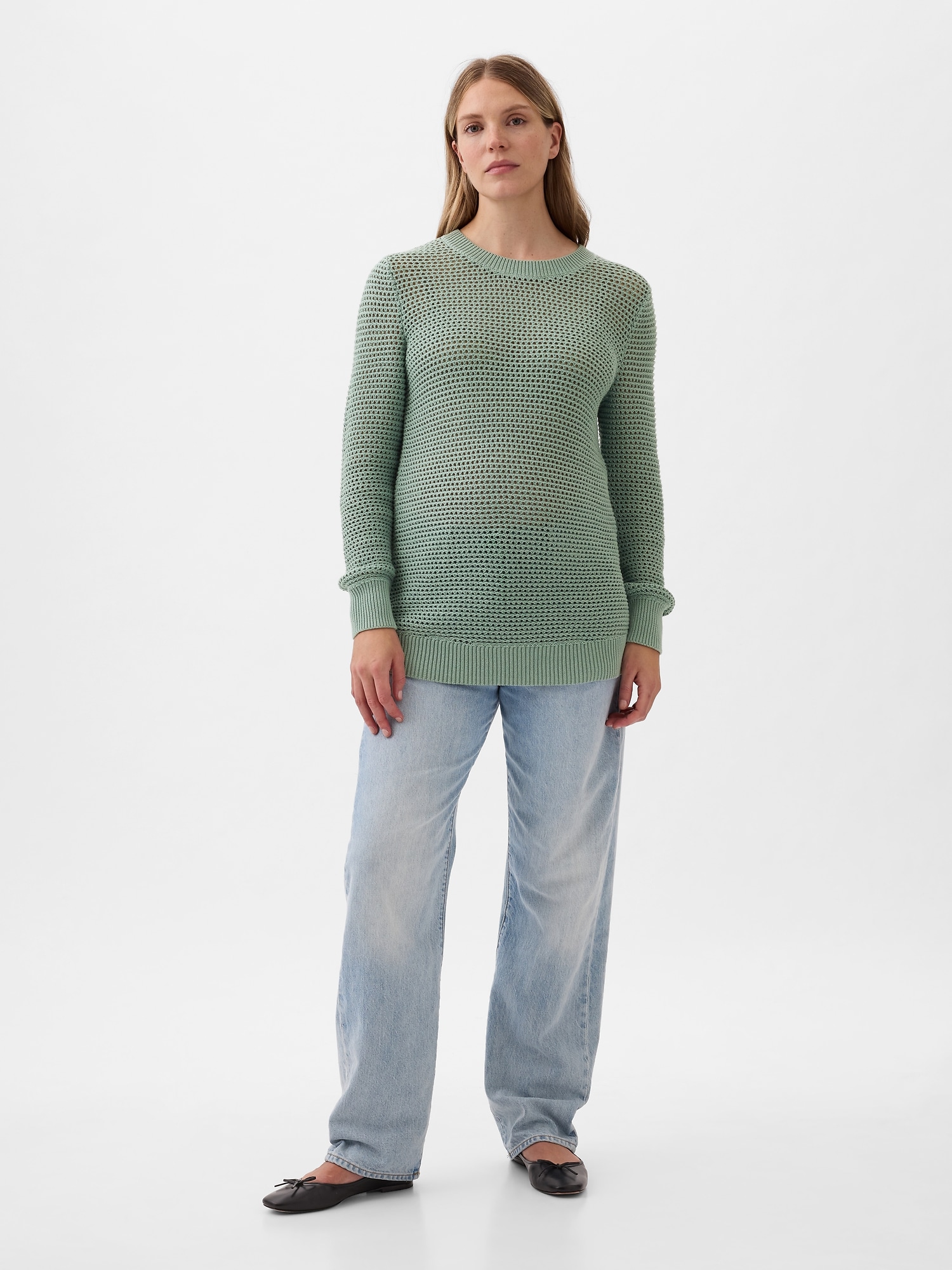Shop Gap Maternity Crochet Sweater In Sage Green