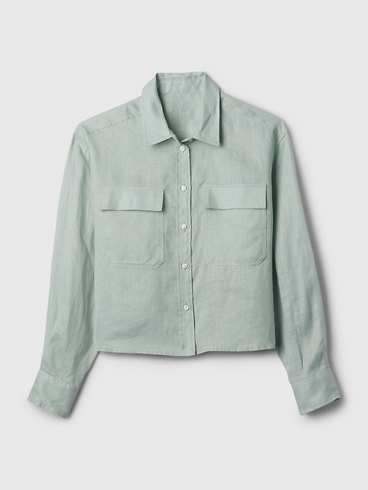 Image number 4 showing, 100% Linen Cropped Shirt