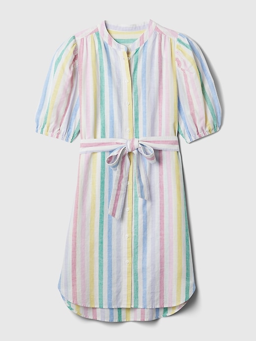 Image number 7 showing, Linen-Cotton Puff Sleeve Mini Shirtdress