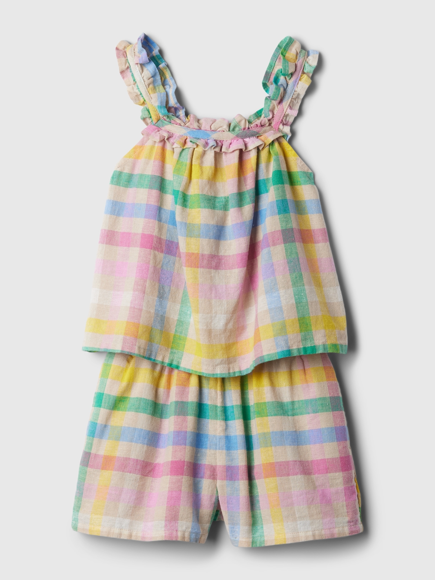 Gap Baby Linen-cotton Outfit Set In Multi Plaid