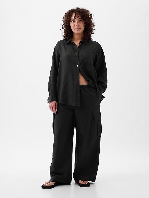 Image number 5 showing, Mid Rise Linen-Cotton Pull-On Cargo Pants