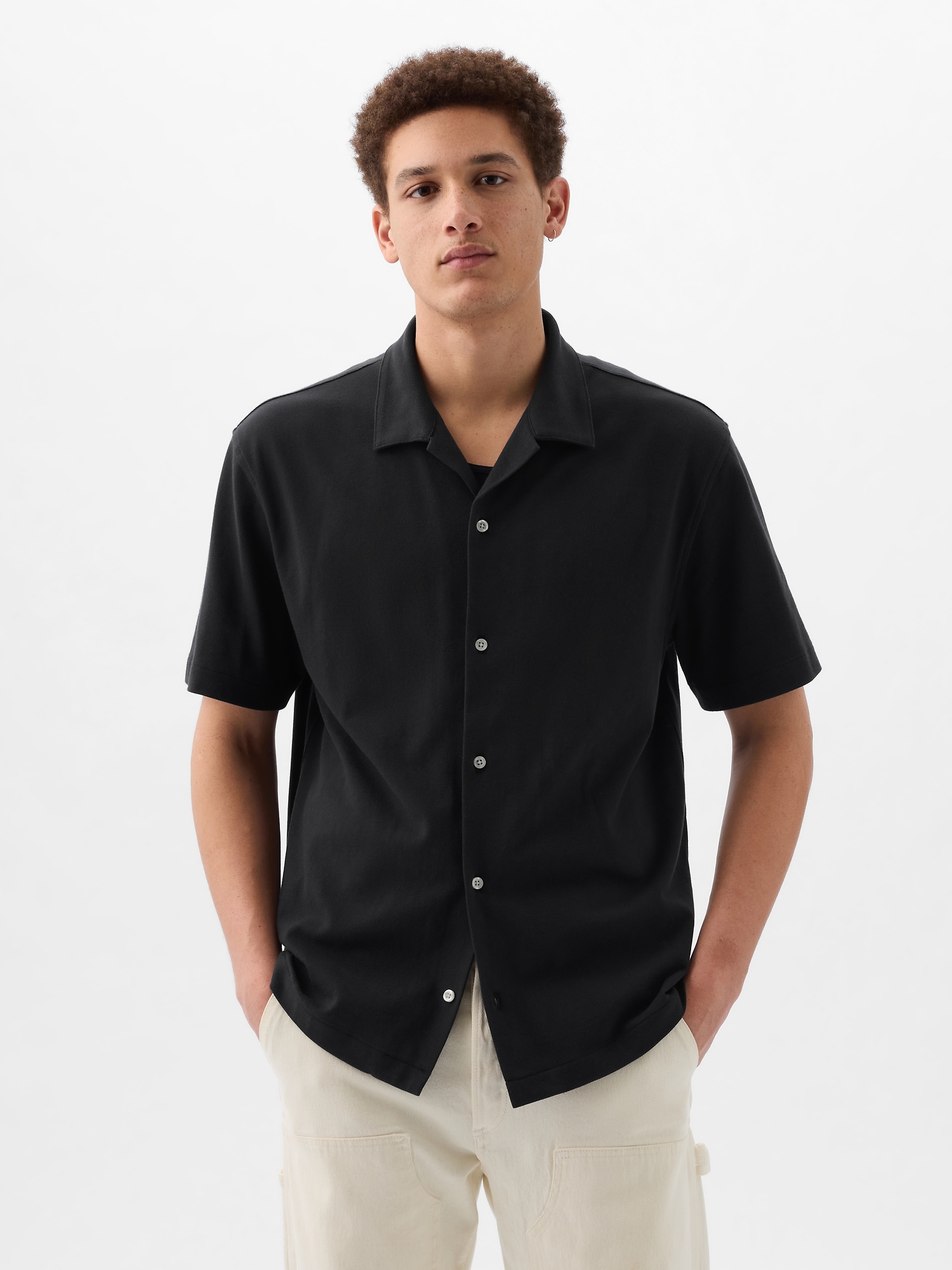 Gap Pique Oxford Shirt In Black
