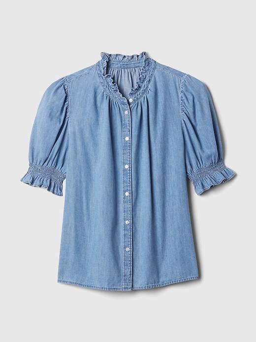 Image number 4 showing, Puff-Sleeve Denim Shirt