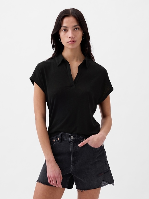 Linen-Blend Polo Shirt | Gap