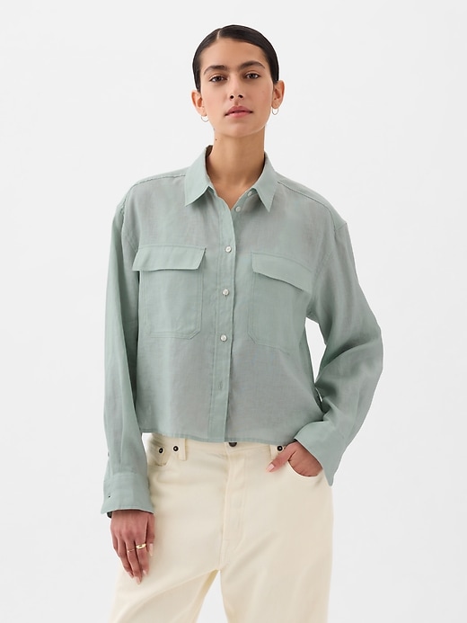 Image number 1 showing, 100% Linen Cropped Shirt