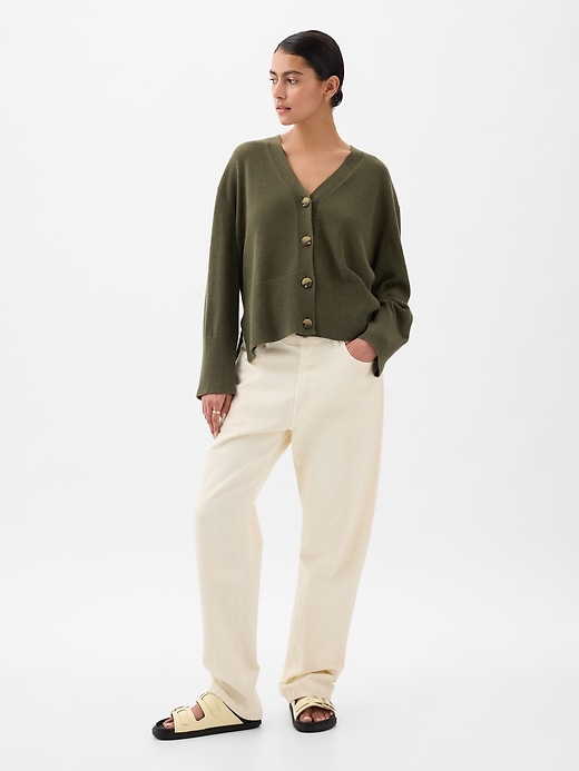 Image number 3 showing, 24/7 Split-Hem Linen-Blend Oversized Cardigan