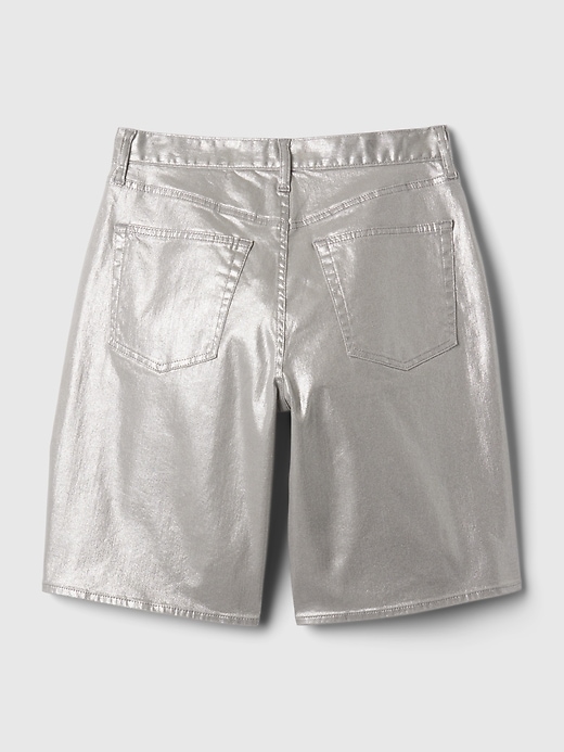 Image number 8 showing, 11.5" Mid Rise Metallic Longline Denim Shorts