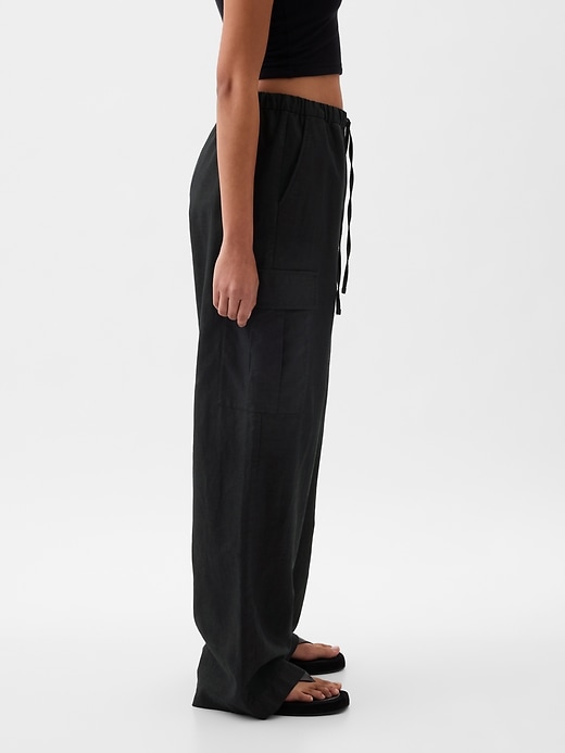 Image number 3 showing, Mid Rise Linen-Cotton Pull-On Cargo Pants