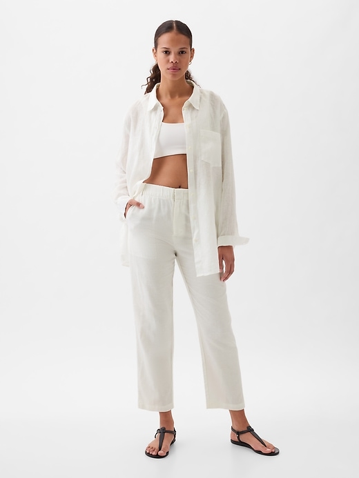 High Rise Linen-Cotton Pull-On Pants | Gap