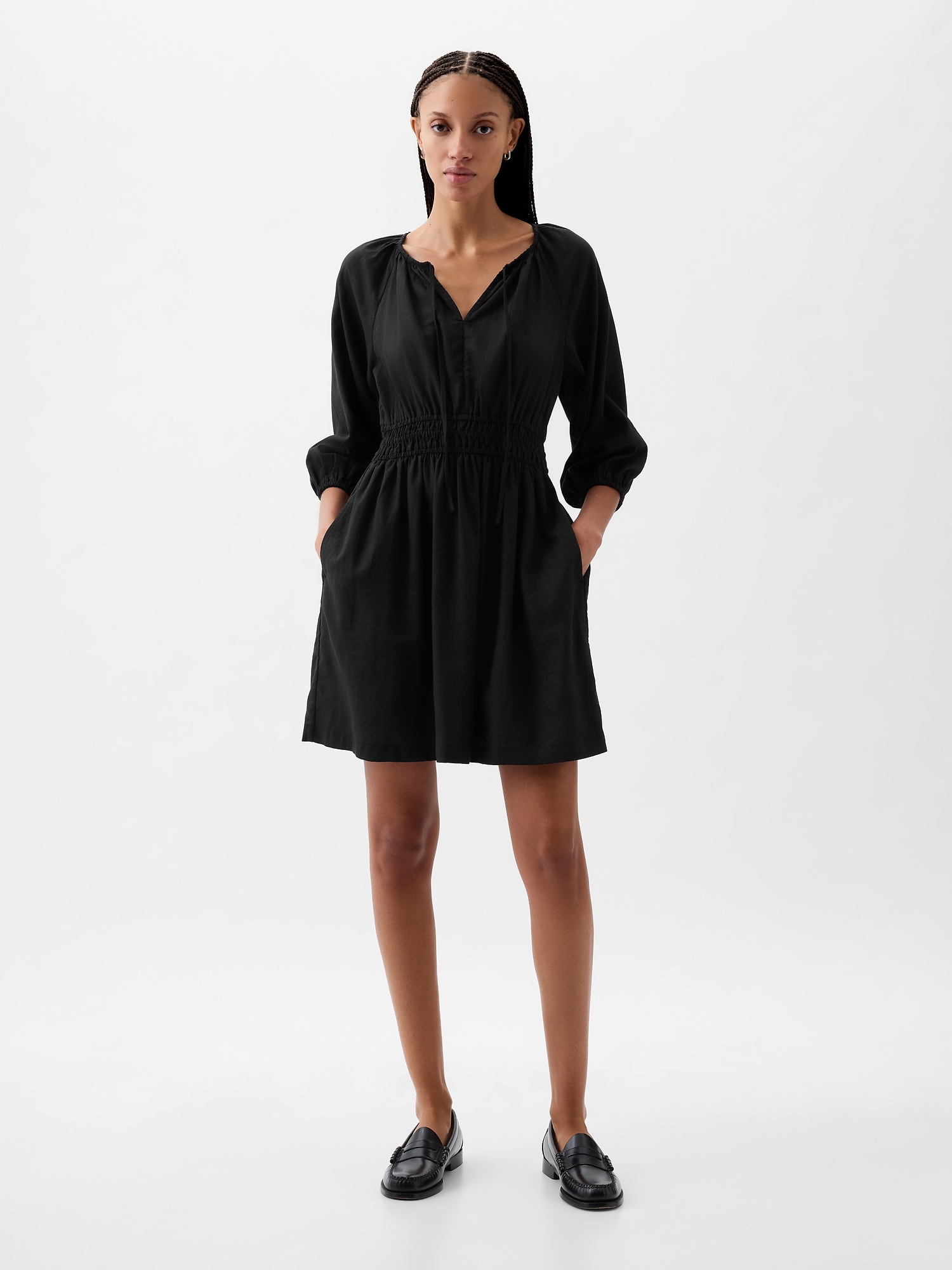 Gap Linen-blend Mini Dress In Black