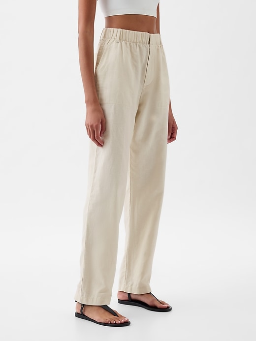 Image number 3 showing, High Rise Linen-Cotton Pull-On Pants