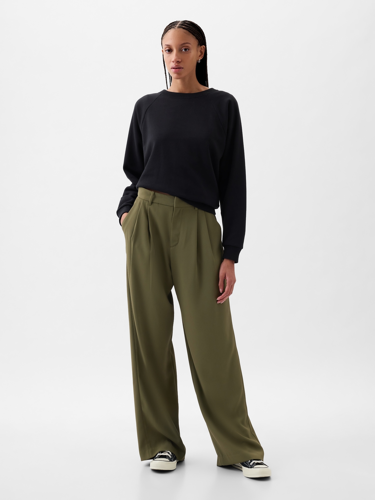 A New Day Women's High-Rise Pleat Front Tapered Chino Pants Olive