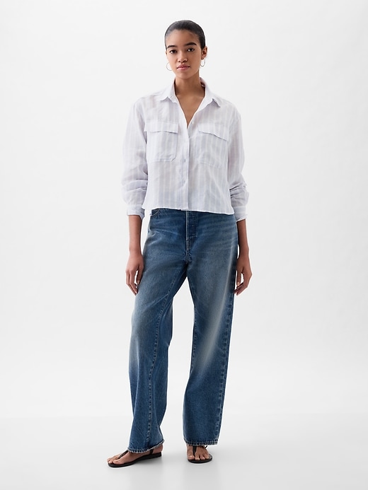 Image number 3 showing, 100% Linen Cropped Shirt