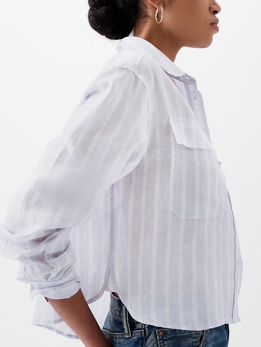 Image number 4 showing, 100% Linen Cropped Shirt
