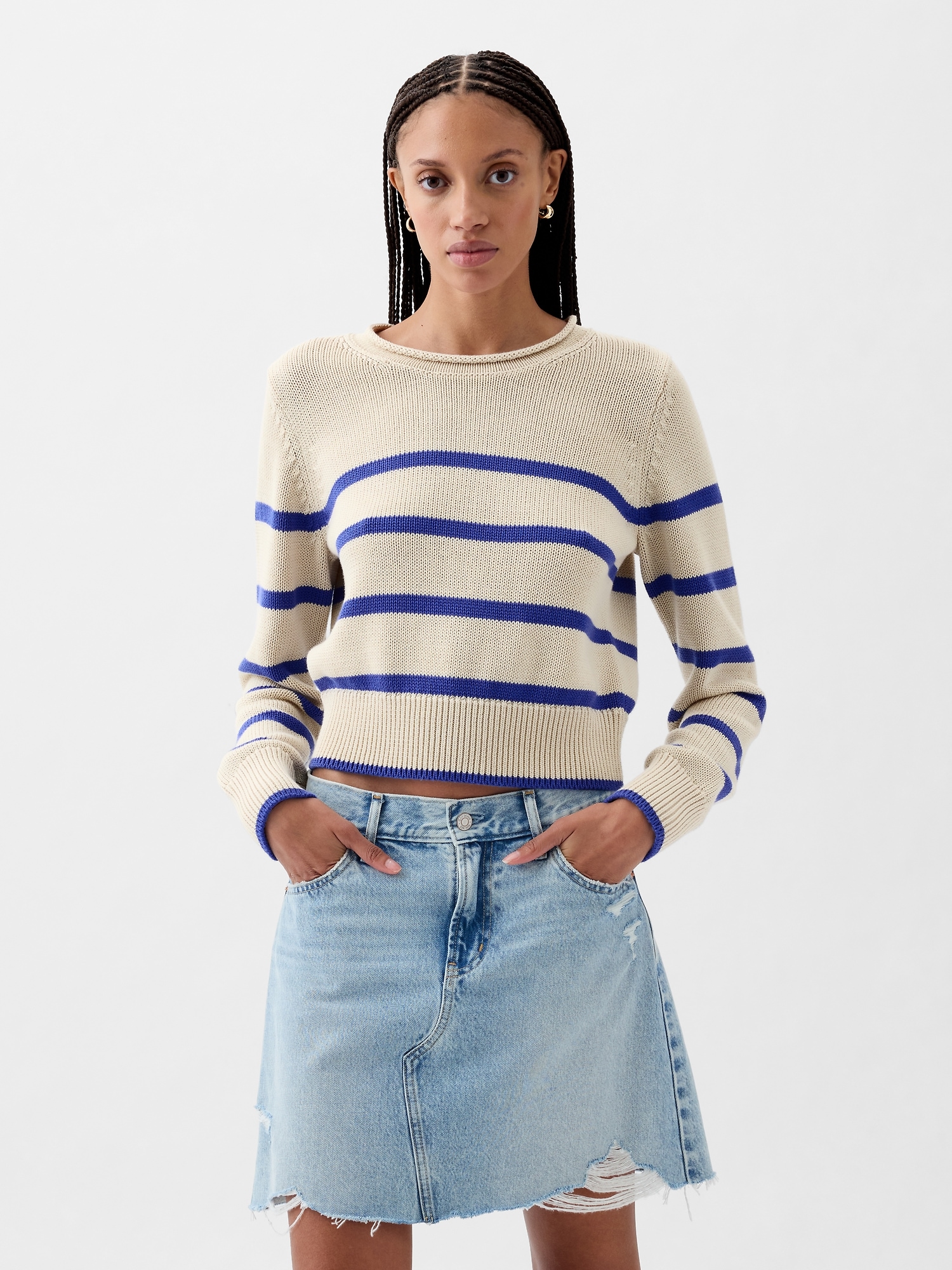 Shop Gap Shrunken Roll Neck Sweater In Blue Stripe