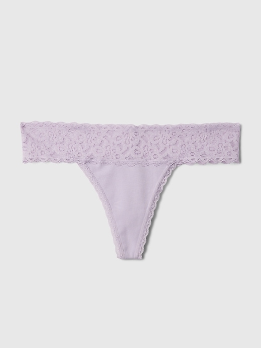 Image number 3 showing, Organic Stretch Cotton Lace-Trim Thong