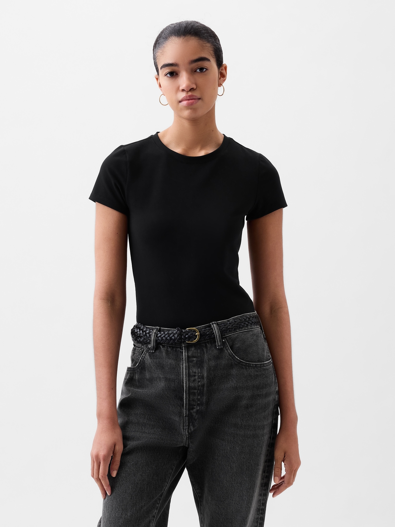 Shop Gap Compact Jersey T-shirt Bodysuit In Black