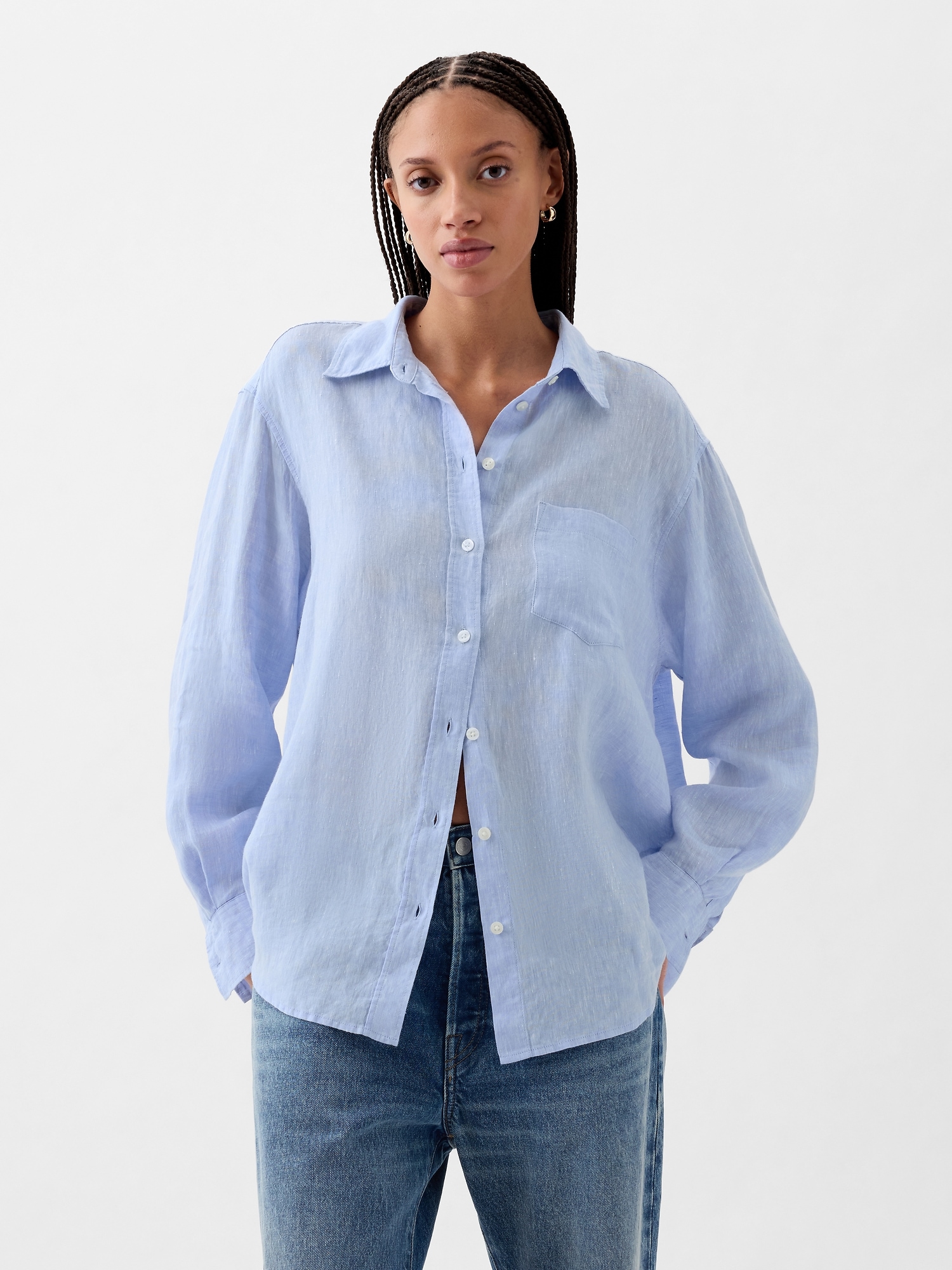M-L. Vintage 100% Linen Shirt, Oversize Comfy Blouse. 