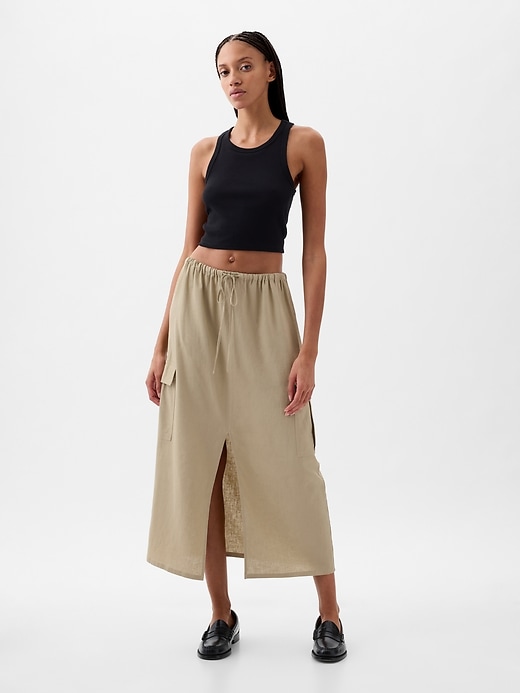 Image number 3 showing, Linen-Blend Cargo Midi Skirt