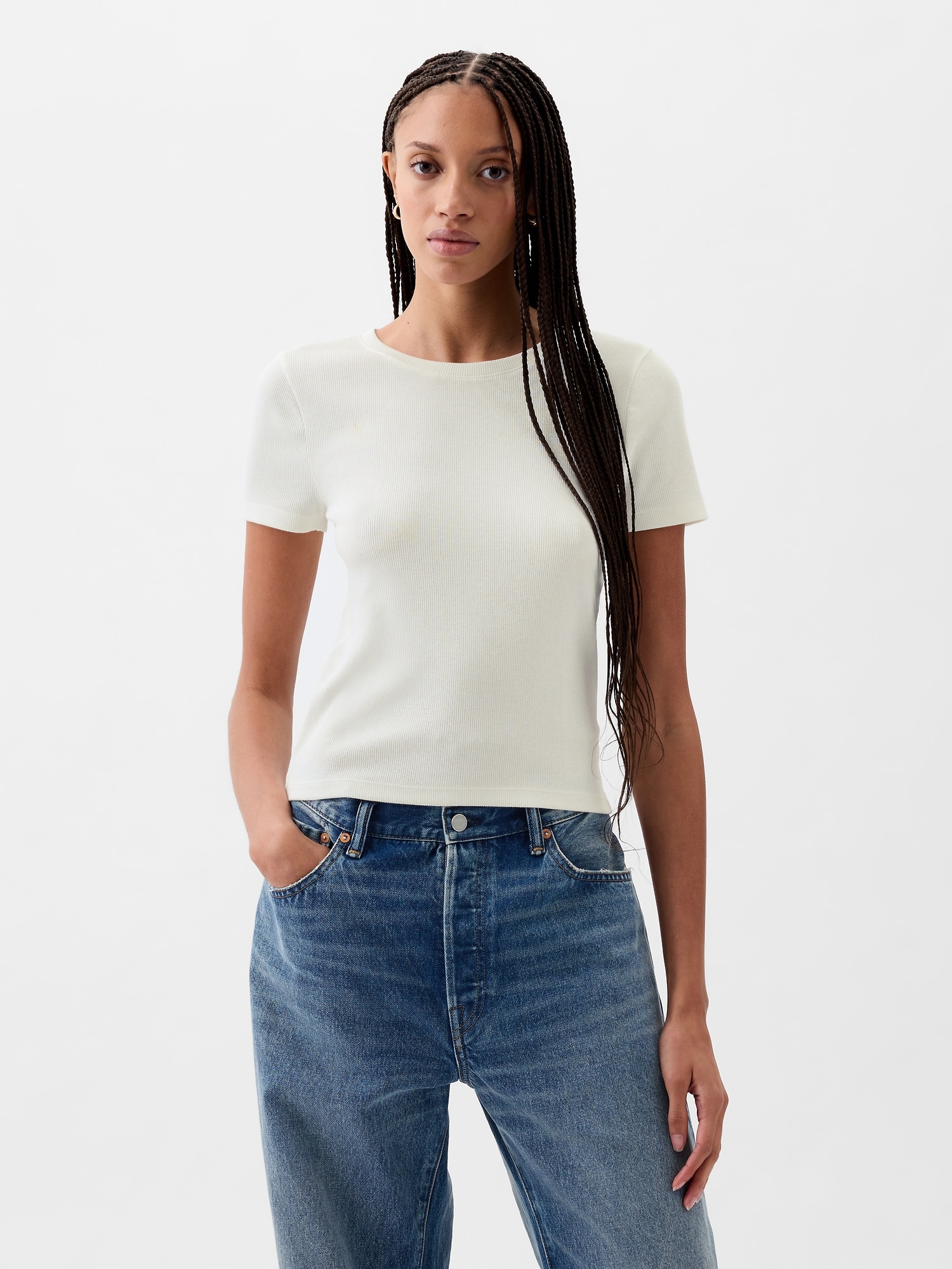 Shop Gap Modern Rib Cropped T-shirt In Off White