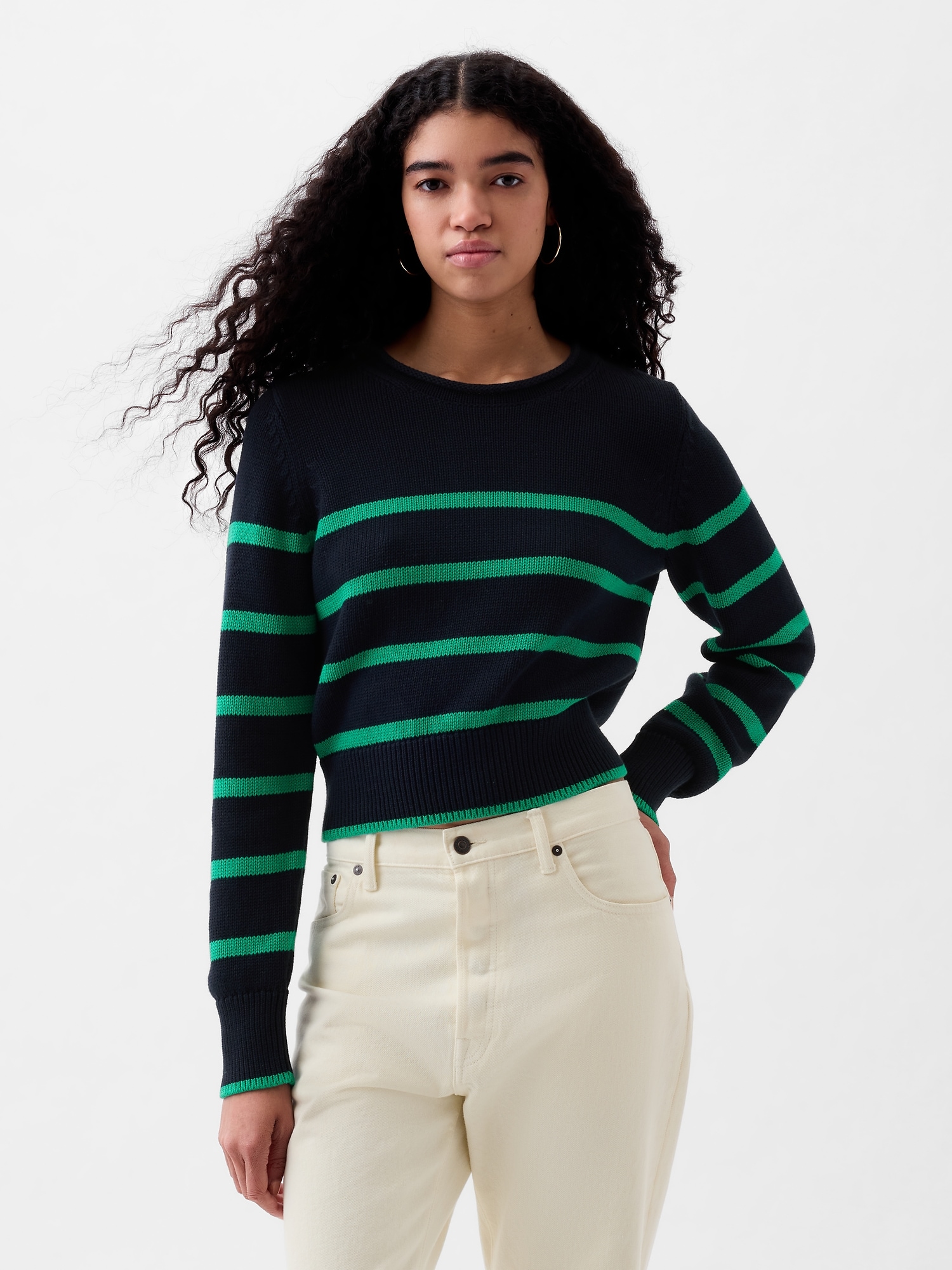 Shop Gap Shrunken Roll Neck Sweater In Navy Green Stripe